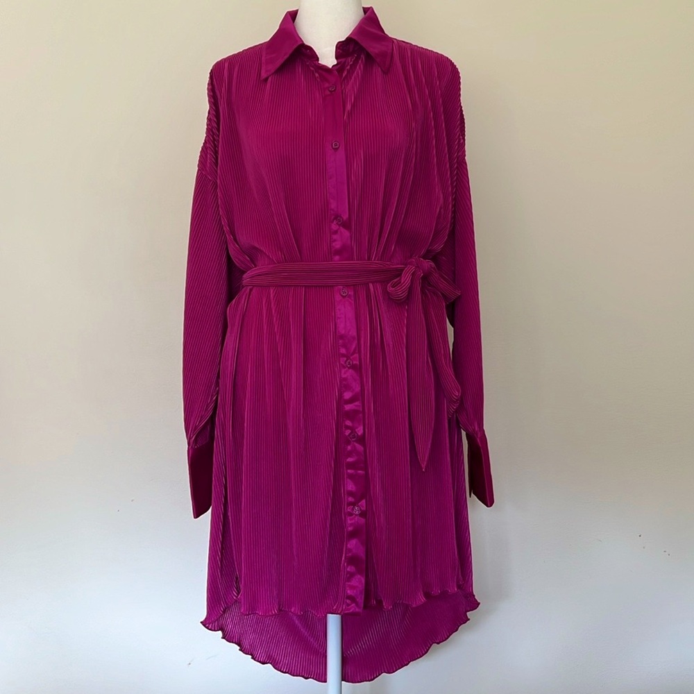 12th Tribe Cara Plisse Shirt Dress